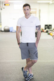 Fitnessoutfit Shorts T-Shirt Dunkelgrau Weiss